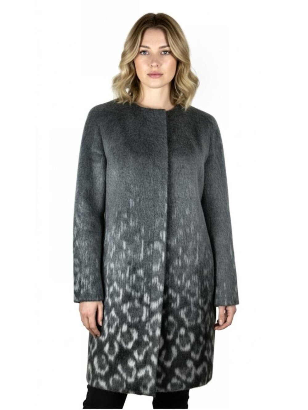 TED BAKER LONDON 'Ceceli' Exotic Print Cocoon Coat, Grey, Ted Size 2, US 4-6